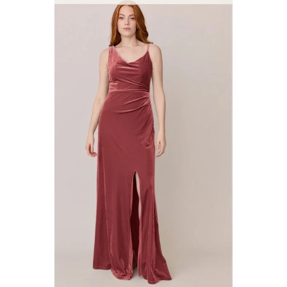 Reverly Maxine Velvet Dress Gown Dusty‎ Rose Size 18 Asymmetrical Drape Event